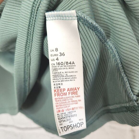 Topshop Women's Sage Green Ribbed Bell Long Sleeve Mini Paris Dress Size US 4 - Picture 15 of 16